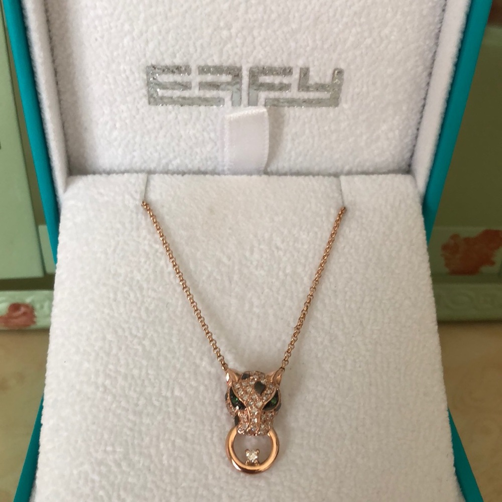 Effy 14K Rose Gold & Diamond Panther Necklace